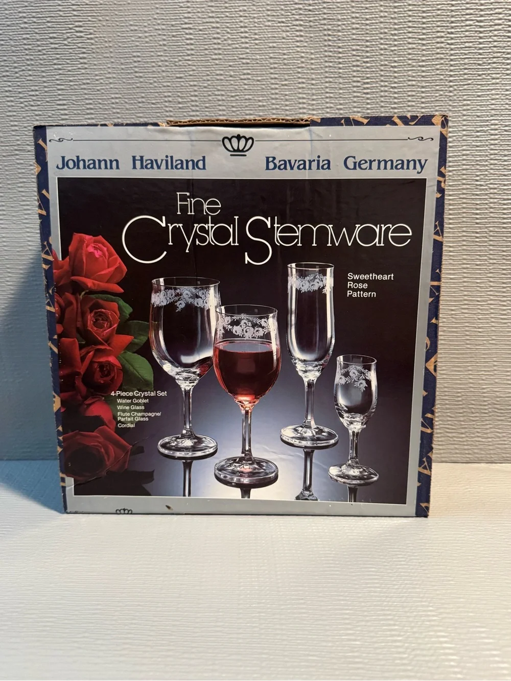 Haviland Fine Crystal Stemware Set with Rose Detail - Clear